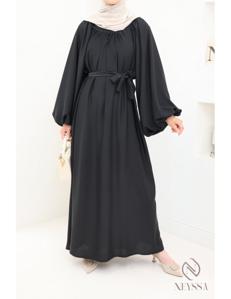 Abaya évasée simple manches ballons, coupe ample hijabi