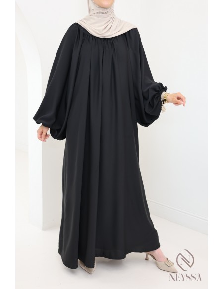 Abaya évasée simple manches ballons, coupe ample hijabi