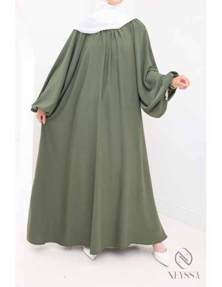 Abaya évasée simple manches ballons, coupe ample hijabi
