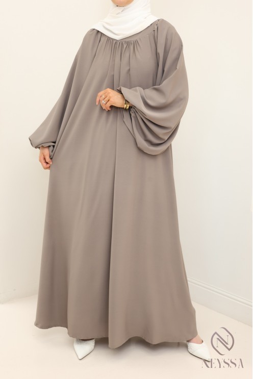 Abaya évasée simple manches ballons, coupe ample hijabi