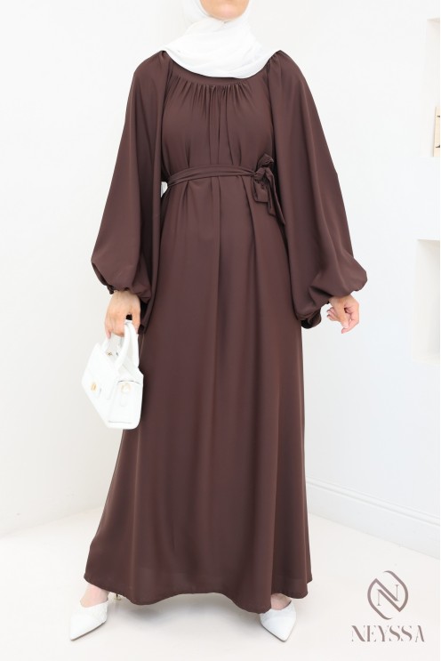 Abaya évasée simple manches ballons, coupe ample hijabi