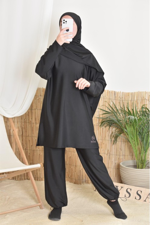 burkini long noir neyssa confection idéal pour les activités sportives