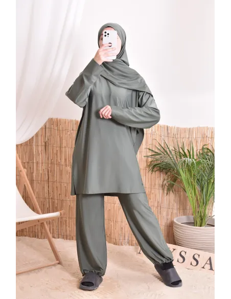 Damen Bade Burkini Khaki verschleiert, strapazierfähiger Stoff