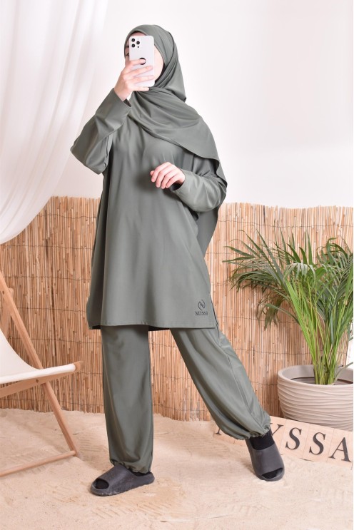 Damen Bade Burkini Khaki verschleiert, strapazierfähiger Stoff