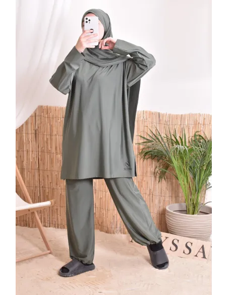 Damen Bade Burkini Khaki verschleiert, strapazierfähiger Stoff