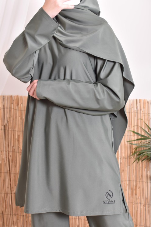 khaki bath burkini for veiled woman, resistant fabric, dries quickly