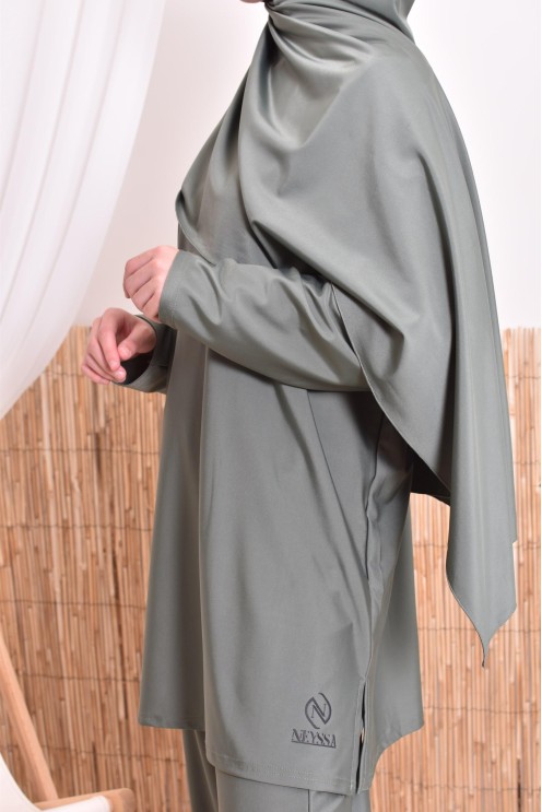 Damen Bade Burkini Khaki verschleiert, strapazierfähiger Stoff