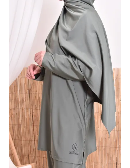 khaki bath burkini for veiled woman, resistant fabric, dries quickly