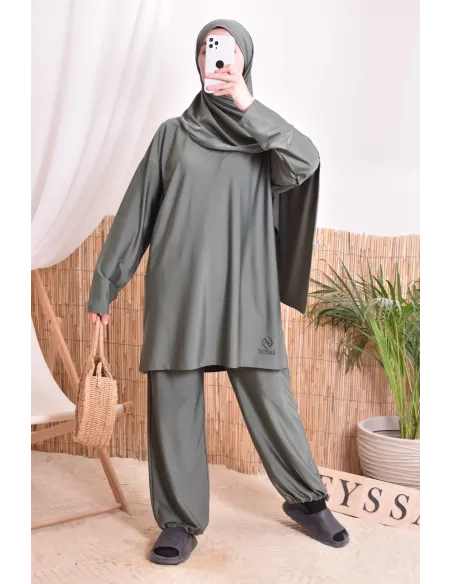 Damen Bade Burkini Khaki verschleiert, strapazierfähiger Stoff