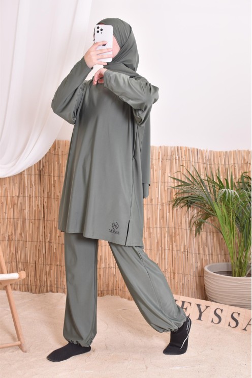 Damen Bade Burkini Khaki verschleiert, strapazierfähiger Stoff