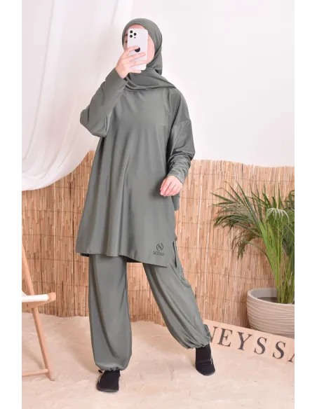 Damen Bade Burkini Khaki verschleiert, strapazierfähiger Stoff