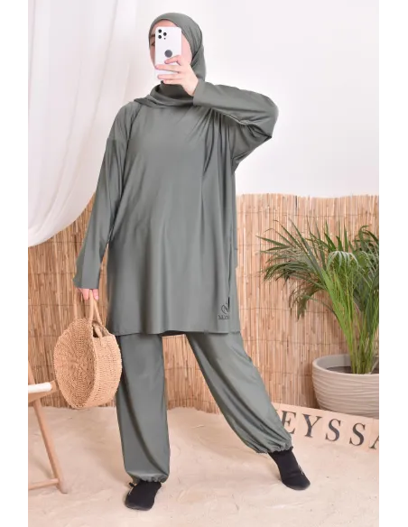 Damen Bade Burkini Khaki verschleiert, strapazierfähiger Stoff