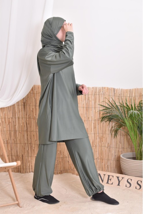 Damen Bade Burkini Khaki verschleiert, strapazierfähiger Stoff