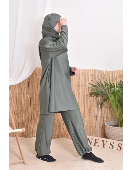 Damen Bade Burkini Khaki verschleiert, strapazierfähiger Stoff