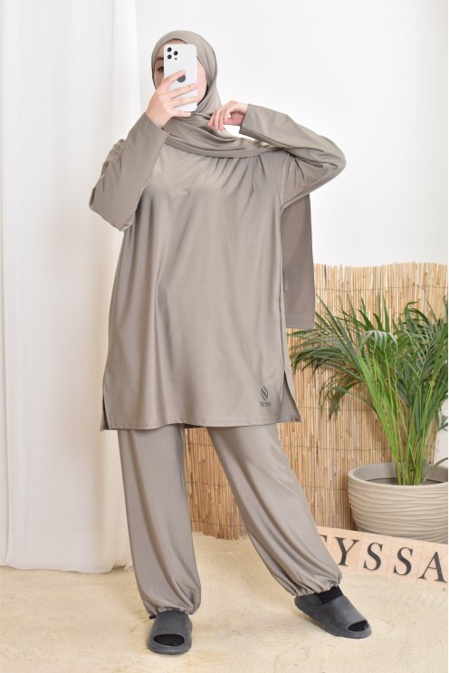 Burkini long taupe 3-teilig, Tunika, Hose und Hijab, Neyssa Oberbekleidung