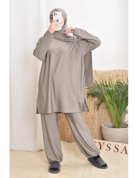 Burkini long taupe 3-teilig, Tunika, Hose und Hijab, Neyssa Oberbekleidung