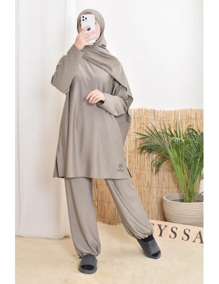 Burkini long taupe 3-teilig, Tunika, Hose und Hijab, Neyssa Oberbekleidung