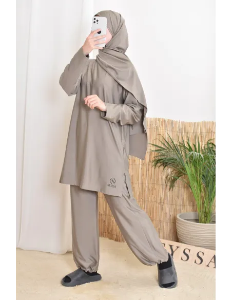 Burkini long taupe 3-teilig, Tunika, Hose und Hijab, Neyssa Oberbekleidung