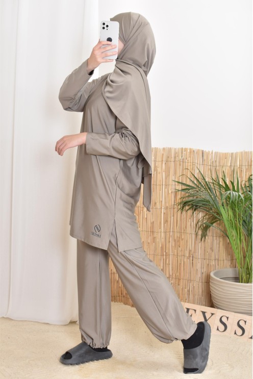 Burkini long taupe 3-teilig, Tunika, Hose und Hijab, Neyssa Oberbekleidung