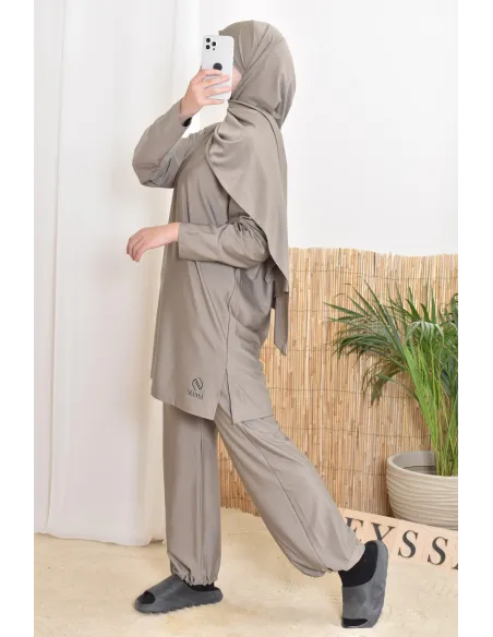 Burkini long taupe 3-teilig, Tunika, Hose und Hijab, Neyssa Oberbekleidung