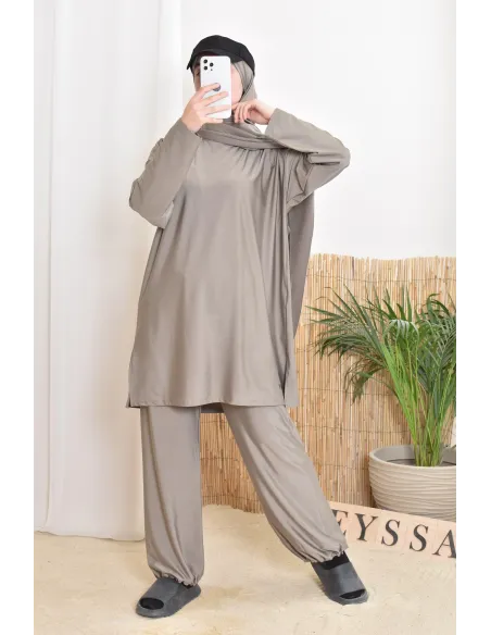 Burkini long taupe 3-teilig, Tunika, Hose und Hijab, Neyssa Oberbekleidung