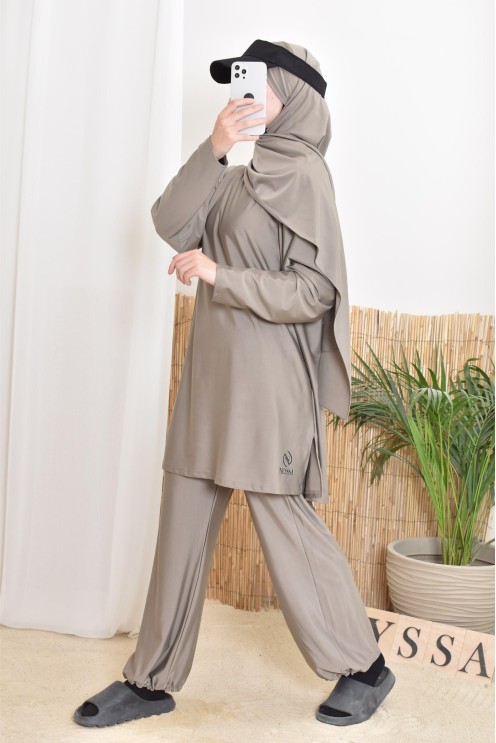 Burkini long taupe 3-teilig, Tunika, Hose und Hijab, Neyssa Oberbekleidung