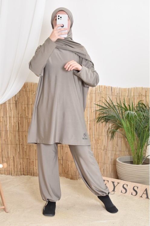 Burkini long taupe 3-teilig, Tunika, Hose und Hijab, Neyssa Oberbekleidung