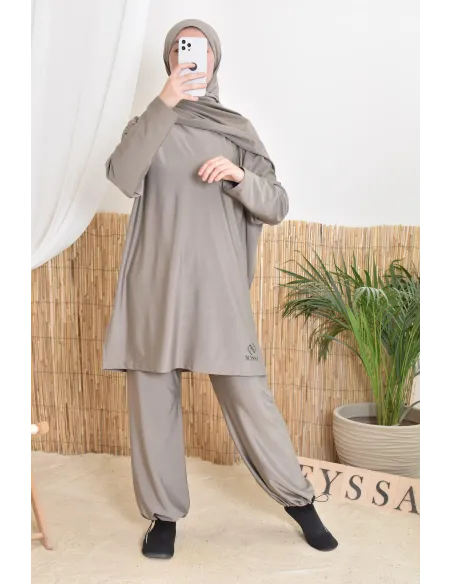 Burkini long taupe 3-teilig, Tunika, Hose und Hijab, Neyssa Oberbekleidung