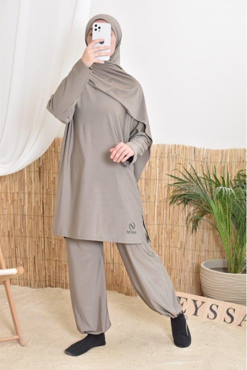 Burkini long taupe 3-teilig, Tunika, Hose und Hijab, Neyssa Oberbekleidung