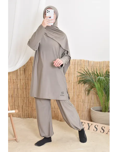 Burkini long taupe 3-teilig, Tunika, Hose und Hijab, Neyssa Oberbekleidung