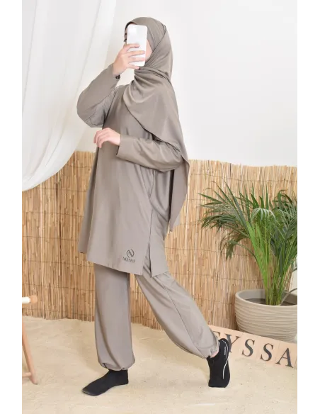 Burkini long taupe 3-teilig, Tunika, Hose und Hijab, Neyssa Oberbekleidung