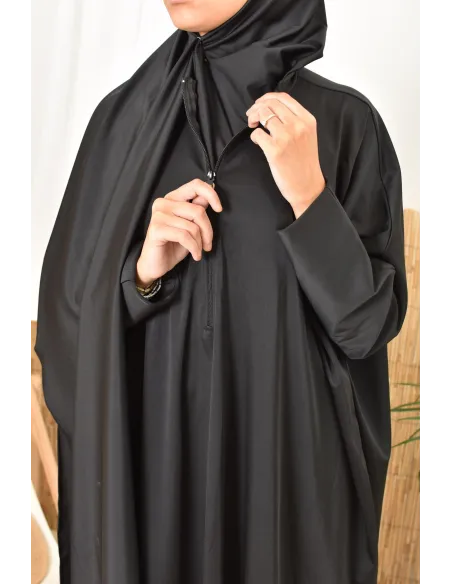 Schwarzer Badeburkini mit extra weitem Schmetterlingsschnitt, schnell trocknend