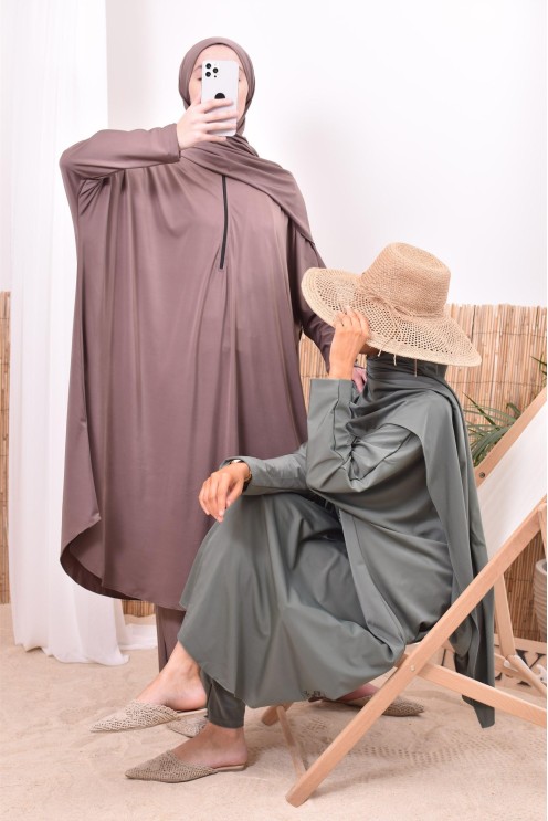 Burkini islamique kaki pour femme voilée Neyssa confection