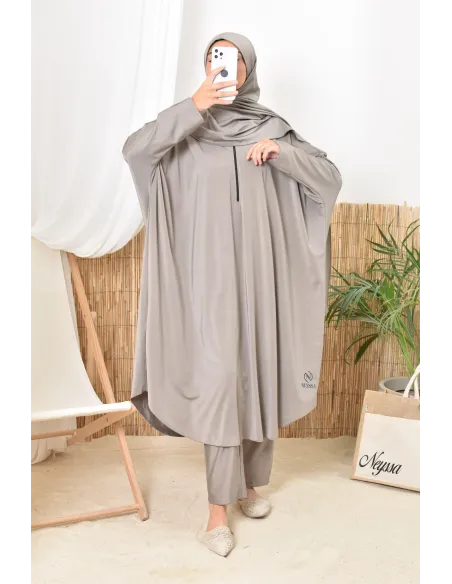 Burkini de bain taupe parfait pour les vacances 2024, confection Neyssa