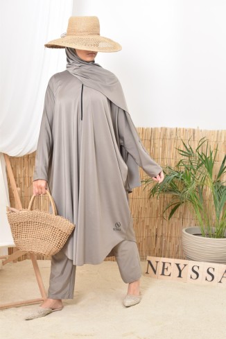 Taupe bathing burkini perfect for vacations 2024, Neyssa design