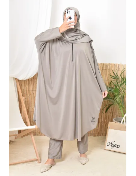 Burkini de bain taupe parfait pour les vacances 2024, confection Neyssa