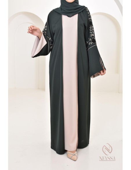 4-Piece Dubai Kimono Dress with Floral Beading for Eid 2024