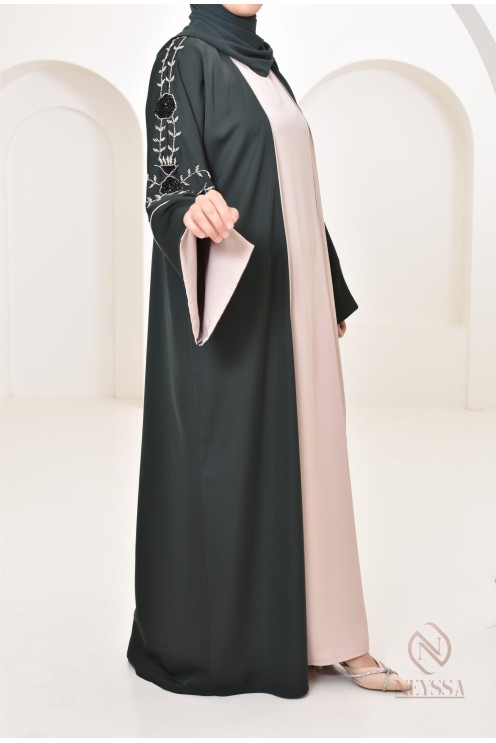 4-teiliges Dubai Kimono Kleid mit Perlen mit floralen Details, für Eid 2024