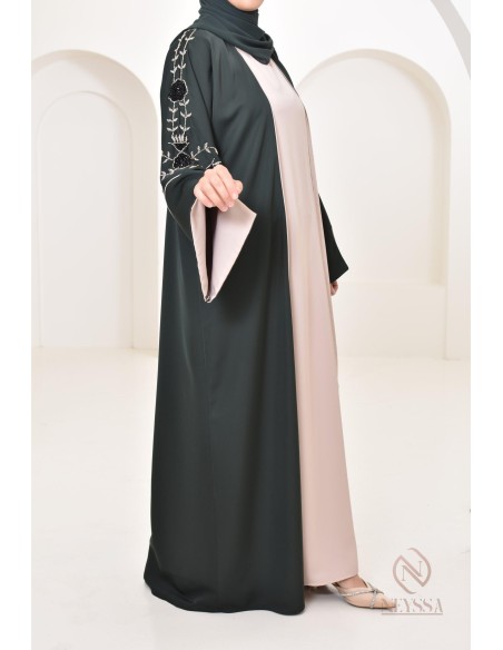 4-Piece Dubai Kimono Dress with Floral Beading for Eid 2024