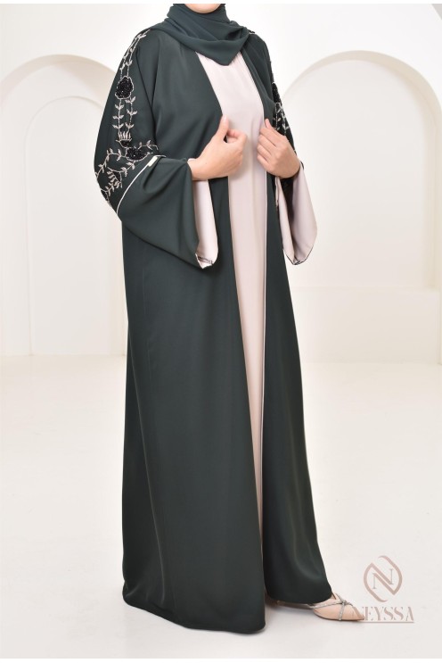 4-Piece Dubai Kimono Dress with Floral Beading for Eid 2024