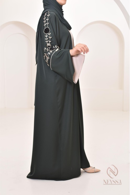 4-Piece Dubai Kimono Dress with Floral Beading for Eid 2024