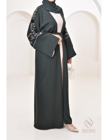 4-Piece Dubai Kimono Dress with Floral Beading for Eid 2024