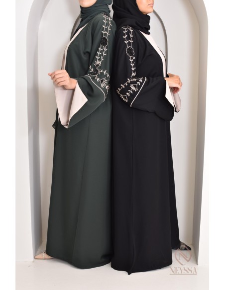 4-teiliges Dubai Kimono Kleid mit Perlen mit floralen Details, für Eid 2024