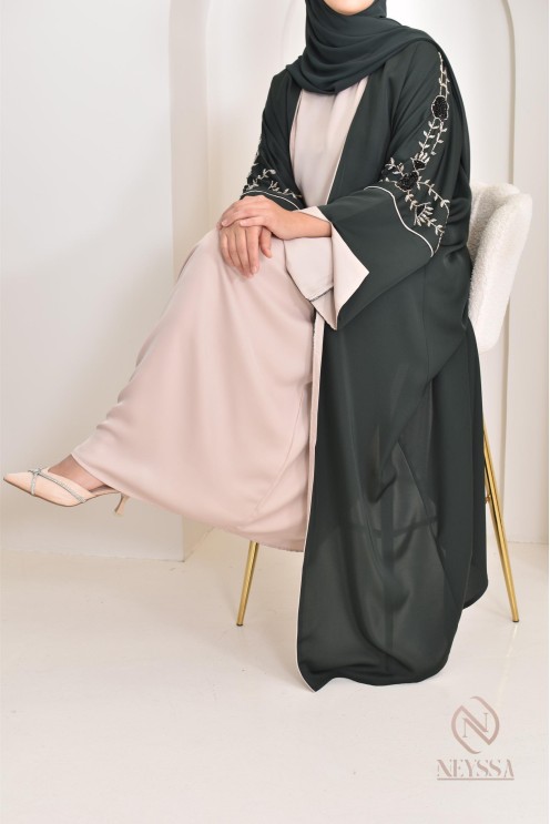 4-Piece Dubai Kimono Dress with Floral Beading for Eid 2024