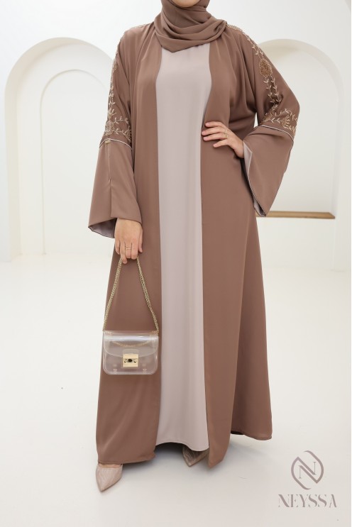 Dubai Kimono Dark Nude Kleid Set 4 Stück von Neyssa für Eid