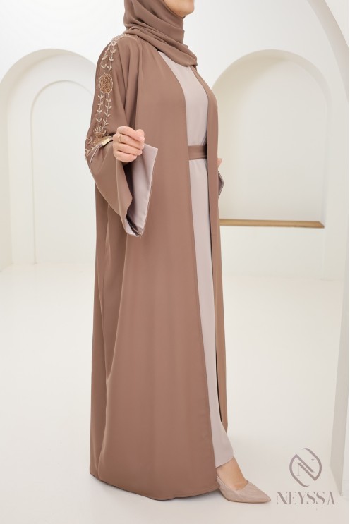 Dubai Kimono Dark Nude Kleid Set 4 Stück von Neyssa für Eid