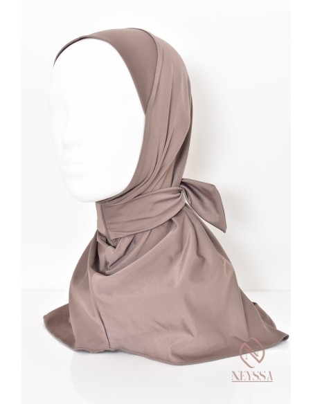 Loose-fitting tunic burkini with integrated bonnet taupe