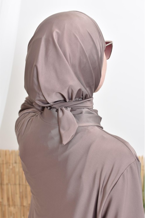 Burkini tunique ample avec cagoule intégrée taupe, tissu hydrofuge
