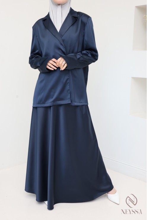 2-piece set blazer jacket with women's long flared skirt