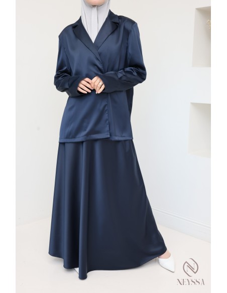 Ensemble blazer jupe longue satiné, combo modeste élégante hijabi